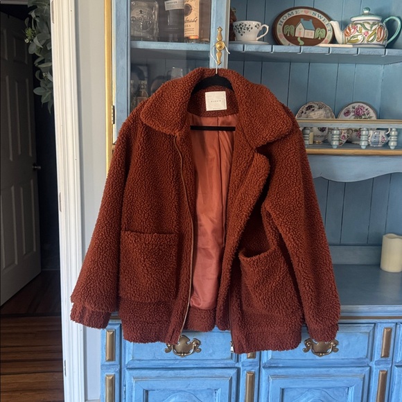 Elodie Rust Brown Teddy Zip Jacket - Picture 2 of 5